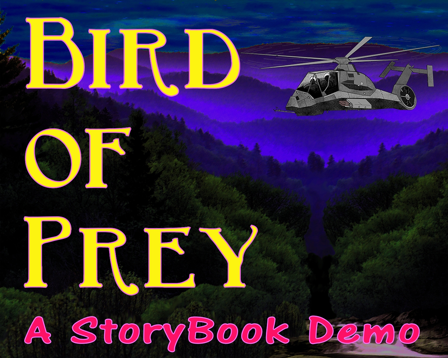 A Hornet chopper over a hilly background at night, with the comic title superimposed.